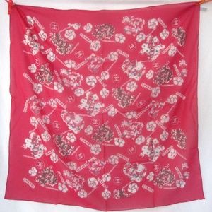 CHANEL Camelia Rue Cambon Semi Sheer Scarf